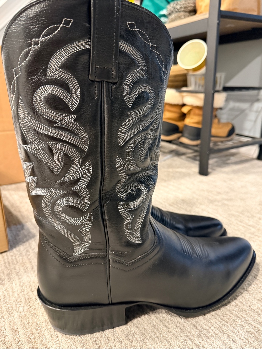 Dan Post Black Leather Cowboy Boots with Silver Stitching